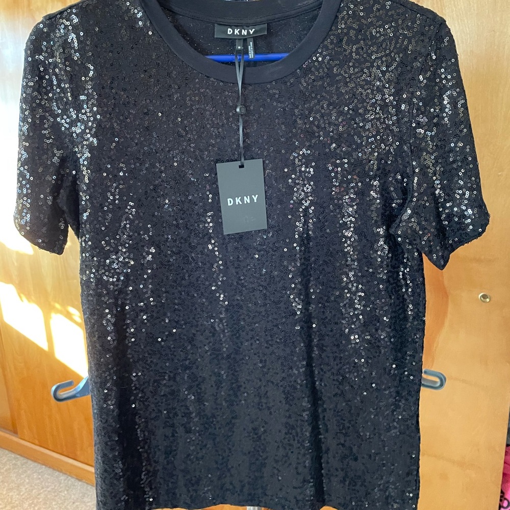 *NEW* DKNY Black Sequin Short Sleeve Shirt